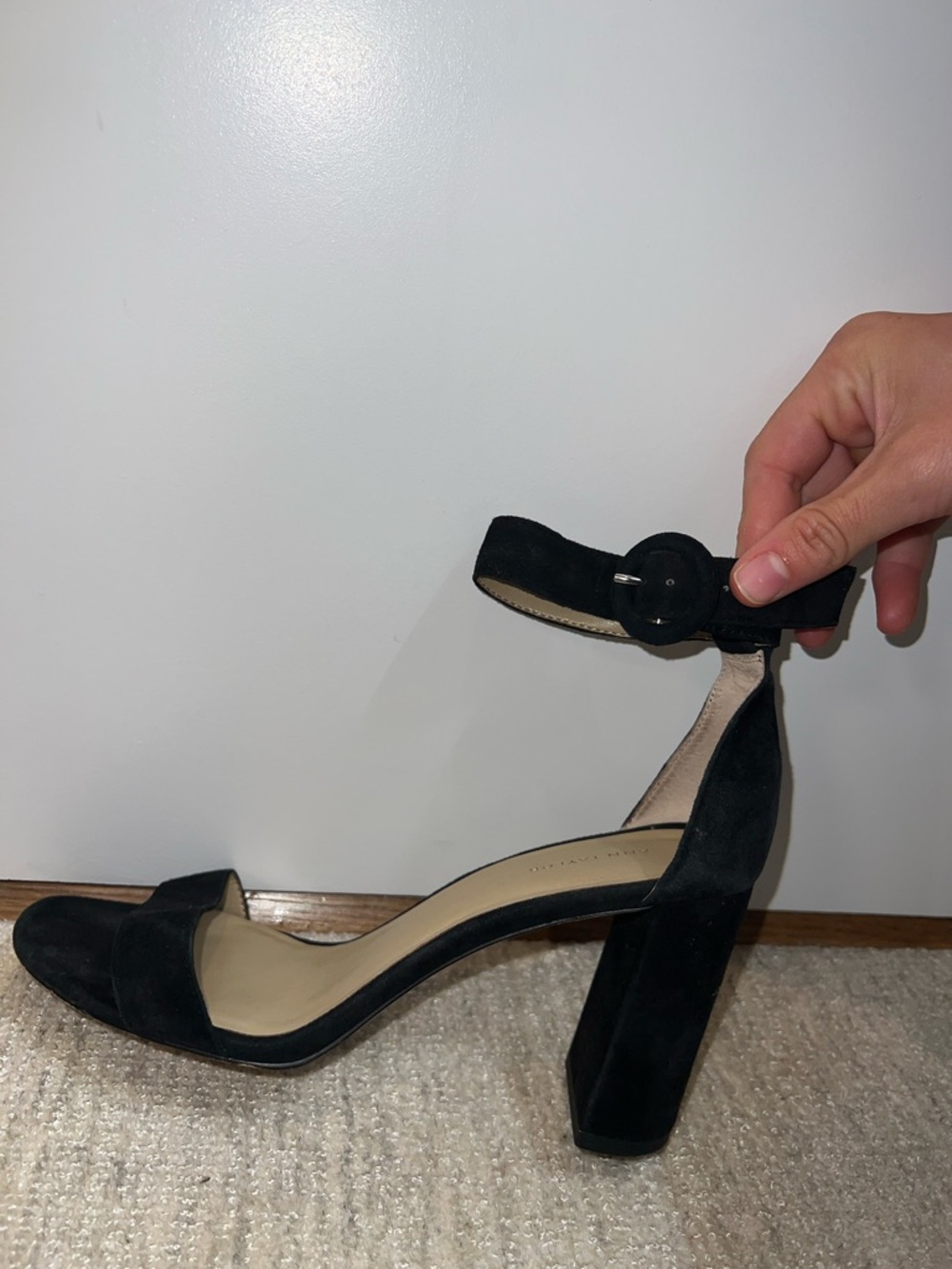 Ann Taylor Black Suede Ankle-Strap Block Heel Sandals